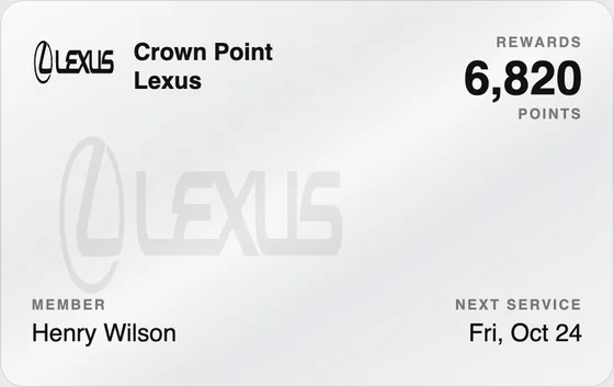 Sample Wallet card for a Lexus dealership