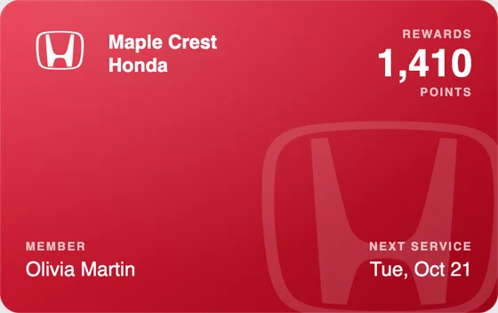 Sample Wallet card for a Honda dealership