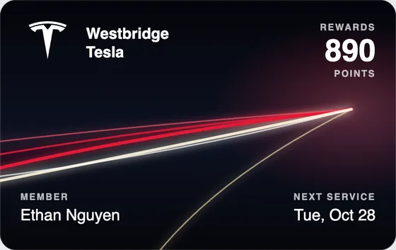 Sample Wallet card for a Tesla dealership